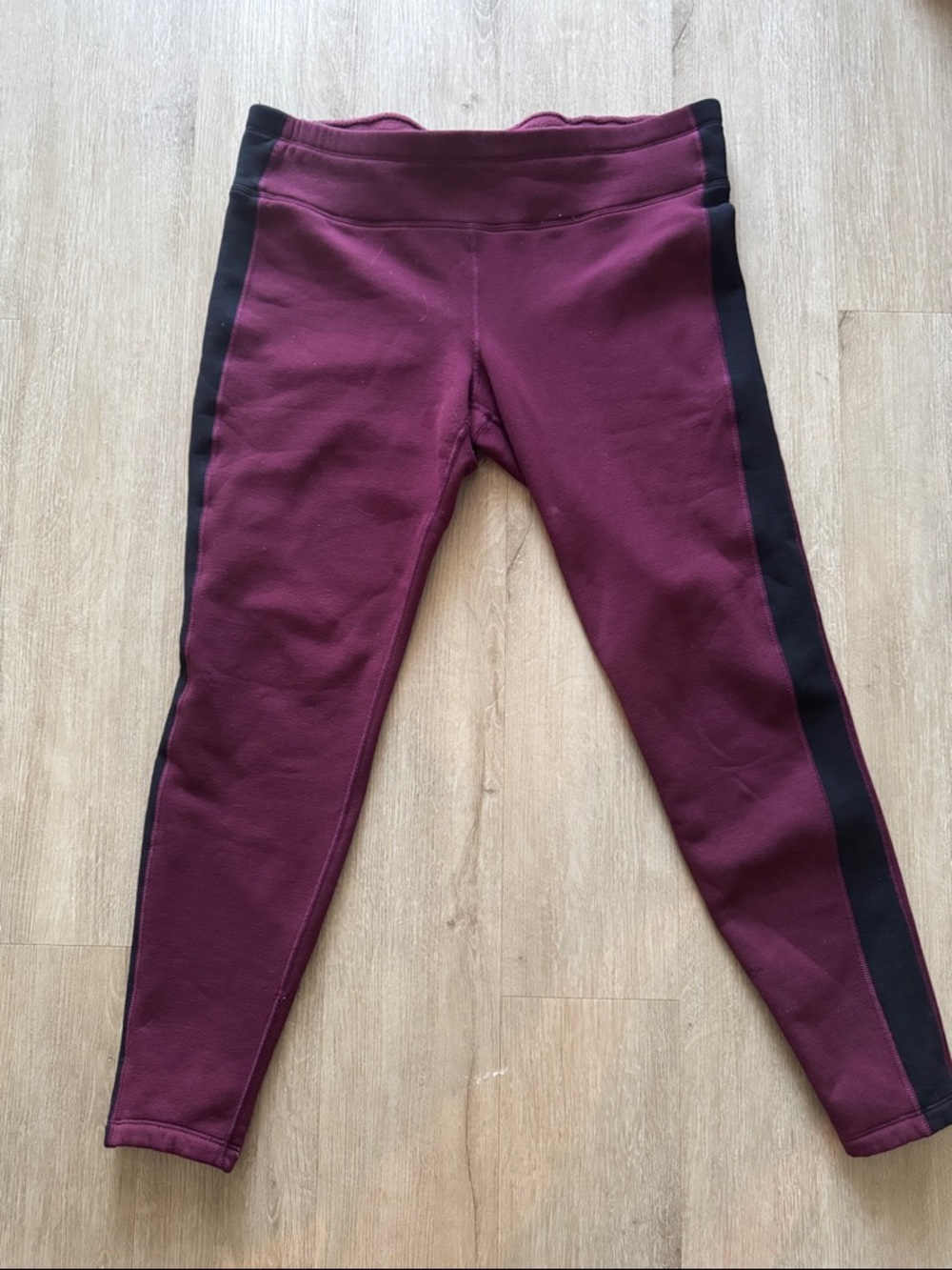 Athleta Plum Fleece Lined Athletic Pants with Black Side Panels